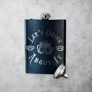 Engraved flask and funnel